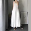 Sukienki swobodne białe A-line spaghetti sukienka Kobieta Summer Koreańska moda urocza bajka czarna długie sukienki boho plaż