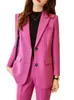 Ternos femininos Blazers preto rosa mulheres memininas de calça de calça de manga comprida Blazer de capa de trespassada e calça de calça feminino