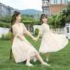 Family Matching Outfits Summer Korean Style Fashion Flower Family Matching Dresses MOM and Daughter Short Sleeve Holiday Casual Dress Kids Outfits 230316