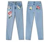 Women's Jeans Floral Embroidery Women Print 3D Flowers Pattern Straight Leg Denim Pants Harajuku Boyfriend Trousers Female Streetwear