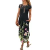 Casual Dresses 2023 Summer Women Flower Print Boho Dress Fashion Slim Sundress O-Neck kort ärm T-shirt Ladies Street Vestido