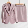 Женские костюмы Blazers Lenshin Wholesale 2 Piece Set Вы высококачественный розовый костюм Single Blazer Office Lady Lady Formal Women Business Wear 230316