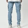 Men's Jeans Men's Jeans Streetwear Pants Multi-Pocket Black Slim Small Foot Casual Trousers Blue High-Quality Cargo Pants Men 230316