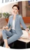 Costumes pour femmes Blazers Printemps Été Dames Gris Blazer Femmes Costumes D'affaires 2 Pièces Pantalon et Haut Ensembles Demi Manches Veste Travail Bureau Uniforme Style 230316