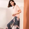 Pijamas de verão feminino Setent Women Women Algodão de algodão confortável Pijamas de coloras contrastantes de mangas curtas com calças longas Ladies PJ Conjunto 230316