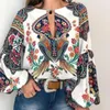 Blouses pour femmes 2023 fleur imprimé lanterne manches Boho Blouse Sexy dentelle gland O cou haut pour femme printemps été Chic