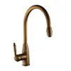 Robinets de cuisine, robinet d'arrivée, évier en laiton Bronze Antique, mitigeur extractible avec pomme de douche