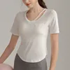 Garnière courte du yoga féminin avec poche de poitrine V - Conne T-shirt Crew Necwear Vêts de sport