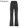 Damen Jeans Koreanische Y2k Jeans Frau Hohe Taille Schnürung Split Unregelmäßige Flare Hosen Mode Slim Fit Hose Vintage Harajuku Pantn Femme L230316