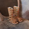 Sandalias Sandalias de cuero real para niñas Sandalias romanas de cuero de gamuza para niños Botas femeninas con lazo Sandalias de gladiador para niños 230316