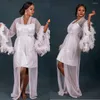 Party Dresses Sexy Bathrobe For Women White Feather Knee Length Lingerie Nightgown Pajamas Sleepwear Luxury Gowns Housecoat Nightwear