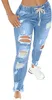 Femmes jeans cordons à crampons hauts hauts extensible du trou déchiré jean mode pantalon crayon entièrement longueur pantalon skinny jean
