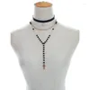 Naszyjniki wisiorek Buho wielowarstwowe łańcuchy Naszyjnik dla kobiet czarne akrylowe koraliki dławiki krzyżowe Kołnierze mody XR1389