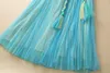 2023 Blue Ruched Weave Tulle Tulle Dress 3/4 Sleeve V-Neck Contrast Conner Long Maxi Dresses S3m160316 Plus Size XXL