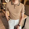 Men's Polos Summer Knitted POLO Shirt Men Solid Color Shorts Sleeve Polo Hombre Knit Breathable Casual Slim Fit Business Social Clothes 230316