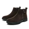 NIEUWE ARVALS Coffee Men Enkle Boots Flock Zipper Round Toe Solid Business Men Short Boots Free Shipping Maat 38-46