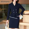 Women's Suits Blazers Elegant Dress Suits Long Sleeve Women Fake Two Piece Pencil Dresses Office Ladies Formal Business Work Wear Big Size XXXL 4XL 230316