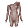 Wind 2023 Spring Women Jumpsuits Designer New Sexy Mesh Perspective Holl High Waist Tight Bodysuit Shorts 4色