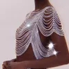 Kvinnors tankar Cami Luxury Crop Tank Top Glitter Crystal Metal Chain Tassel Sexig Se genom backless Short Sleeve Festival Tops 230316