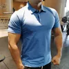 Mężczyzn Polos Men Training Summer Polo T-shirt krótkie rękawie Męskie Elastyczne Elastyczne Szybkie suche siłowni bieganie fitness Slim Tees Tops 230316