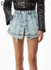 Kvinnors shorts deat solida kvinnor falska två stycken hög midja aline tunn denim street stil mall goth 2023 sommar höst 7e754 230314