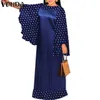 Casual Dresses Elegant Satin Dress 2023 Vonda Women Vintage O Neck Polka Dot Bohemian Maxi Long Dress Beach Holiday Party Vestidos Overdimensionerade W0315