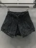 Kvinnors shorts deat solida kvinnor falska två stycken hög midja aline tunn denim street stil mall goth 2023 sommar höst 7e754 230314