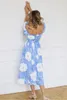 Casual Dresses Backless Sexy Long Beach Dress Women White Blue Floral Boho Chiffon Dress Summer Party Short Sleeve Maxi Dresses For Women 230316