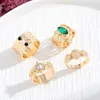 4pcs Green Crystal Rings Set for Women Gold Bated vintage Estética Geométrica Luxo Anilos Lady Jewelry Gifts