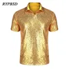 Herren Polos Shiny Gold Pailletten T-Shirt Männer Kurzarm Umlegekragen 10 Farben Disco Nachtclub Party T-shirt Cosplay Weihnachten Kostüm 230316