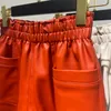 Kvinnors korta klädmod Feminino äkta läder Vita avslappnade shorts Mujer stora fickor Elastisk midja Sexig mini Booty Pants 230314