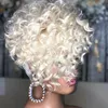 613 Blonde gekleurde menselijke haarpruiken voor zwarte vrouwen Fluffy Curl Pixie geknipte Wig Human Hair Short Curly Bob Lace Frontale pruik 8-10 inch 150%dichtheid