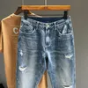 Jeans pour hommes Hip Hop Jeans Hommes Effiloché Mince Petits Pieds Streetwear Bleu Cheville Longueur Denim Pantalon Homme Casual Mode Rétro Pantalon Court 230316