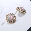 Stud Earrings Fashion Pink Crystal Stone White Opal Rhinestone Oval For Women Girl Romantic Geometric Earring Jewelry