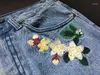 Women's Jeans Floral Embroidery Women Print 3D Flowers Pattern Straight Leg Denim Pants Harajuku Boyfriend Trousers Female Streetwear