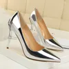 Kleding schoenen vrouwen glanzende pompen lakleer asakuchi single metal stiletto's mode witte kraag hoge hakken dames diner feest