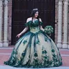 Elegant Emerald Green Lace Quinceanera -klänningar för söta 15 flickor 2023 Plus -storlek födelsedagsfestklänningar med 3D blommig applikation 322