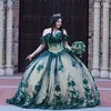 Elegante Smaragdgroene Kanten Quinceanera Jurken Voor Sweet 15 Meisjes 2023 Plus Size Verjaardagsfeestje Jurken Met 3D Bloemen Applique 322