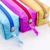 Moda a água impermeável colorido metálico a laser Faux Leatre Lápis Purse Lady Cosmetics Bolsa Bola de Menina Zipper Lálet de Lápis