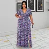 Ethnische Kleidung Afrikanische Chiffon-Kleider für Frauen Boubou Femme Robe 2023 Neuheit Kanga Party V-Ausschnitt Druck Blumen Maxi 5XL Kleidung