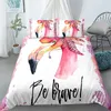 Sängkläder set tecknad rosa flamingo set 2/3 st geometriskt mönster 3d säng täcke kudde kudde barn bekväma täcke täcker