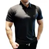 Mężczyzn Polos Men Training Summer Polo T-shirt krótkie rękawie Męskie Elastyczne Elastyczne Szybkie suche siłowni bieganie fitness Slim Tees Tops 230316