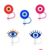 Drinkstroopjes aangepast Evil Eye Soft Sile St Toppers Accessoires ER Charms Herbruikbare Splash Proof Dust Plug Decoratief 8mm Party Drop Dhnwu