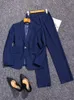 Women's Suits Blazers High Quality Autumn Winter Ladies Pant Suit Navy Yellow Solid Formal Blazer And Trouser Women Business Work Wear 2 Piece Set 230316