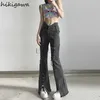 Jeans pour femmes coréen Y2k Jeans Femme taille haute à lacets fendu pantalon évasé irrégulier mode Slim Fit pantalon Vintage Harajuku Pantn Femme L230316