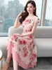 Vestidos casuais 2023 rosa Floral Floral Casual Boho Beach Kawaii Sundress Women Chic Vestido Midi Sexy Midi Coreano Bodycon Evening Vestido W0315