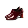 Dress Shoes Patent Leather Woman Hoge hakken Wood Heel Platform Pumps Black Red Ladies Wedding echte vrouw1