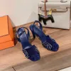 Designer Eternite Sandals Square Head Chamois Leather New Suede Goatsskin Heel Sandaler Pendling Fritid Summerklänningskor Mångsidig svartblå