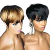 Ombre Color Pixie Full Lace Front Human Hair Pre Plucked Short Cut Bob Wigs Brazilian Remy Honey Blonde Wig 1B/27