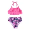 Damen-Badebekleidung, schnell trocknend, für Kinder und Mädchen, Tankini, Strandbekleidung, verstellbarer Neckholder-Badeanzug, Badeanzug-Sets, gerüschte Oberteile, floral bedruckte Unterteile